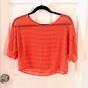 Better. B Orange/coral sheer crop top with stones